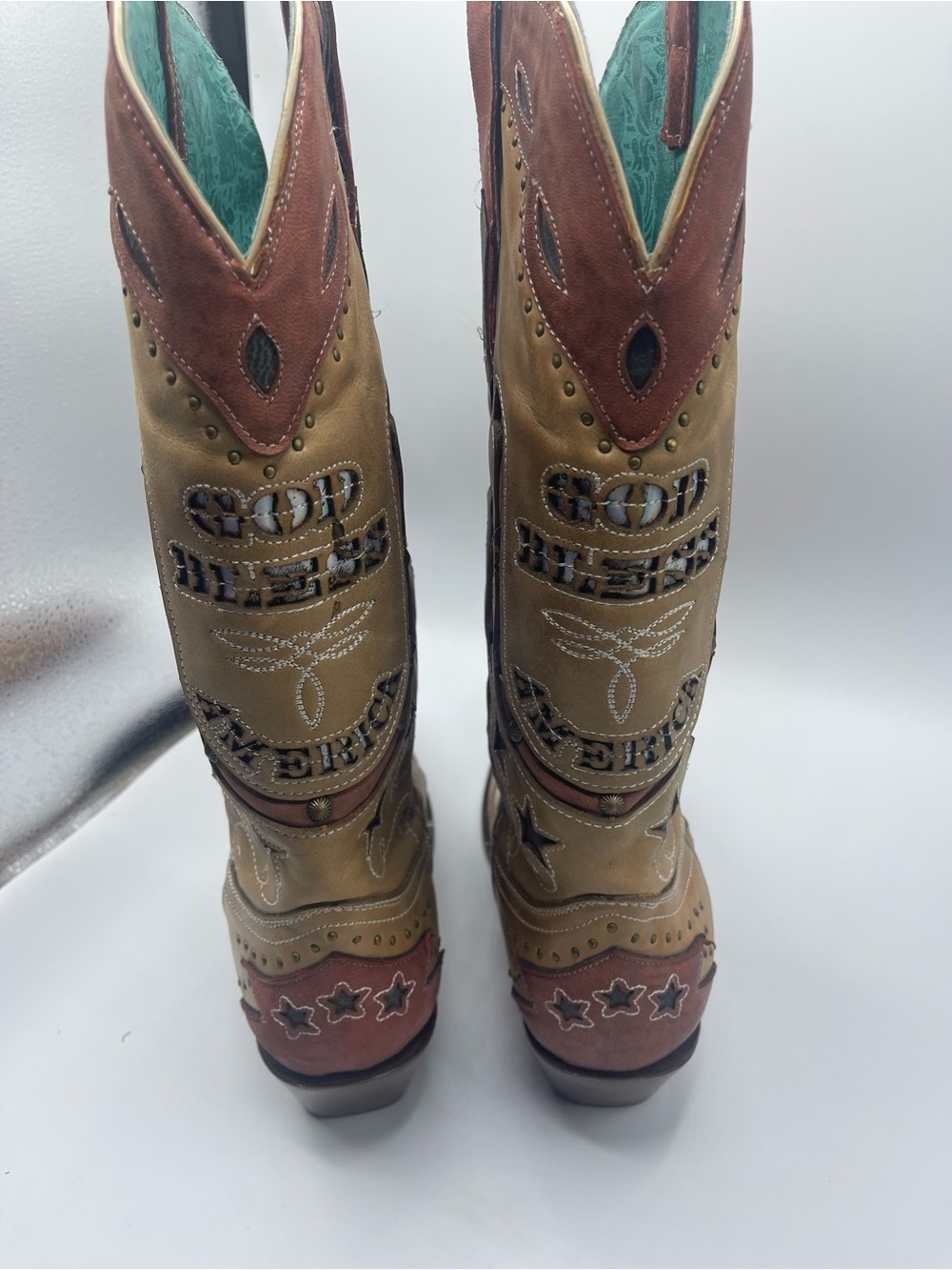 New Corral God Bless America Tan Western Boots with Star Details - Picture 2 of 6